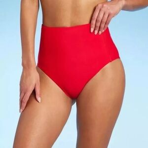 Kona Sol Women's L 12-14 Extra High Waist Tummy Control Bikini Bottom Red Swim